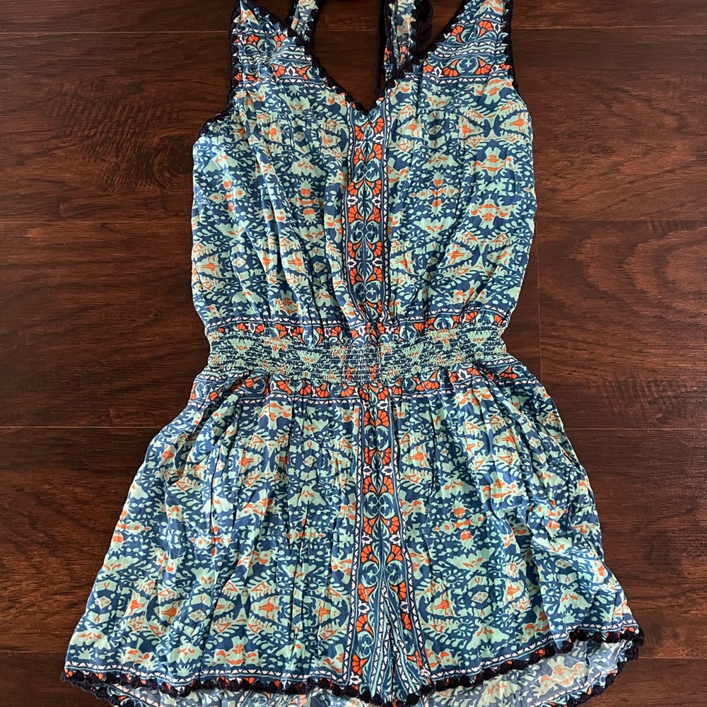 Sperry Top Sider Blue Geometric Print Romper size XS EUC